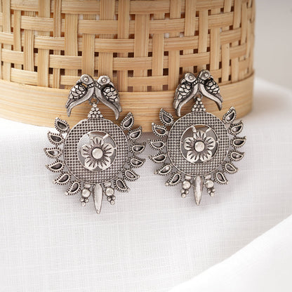 Udaan- Silver Brass Oxidised dangler earrings