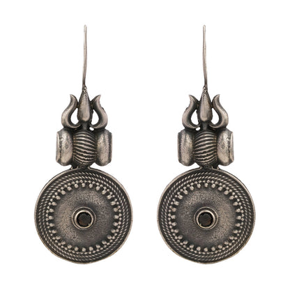 Trishool- Silver Brass Oxidised dangler earrings(Black)
