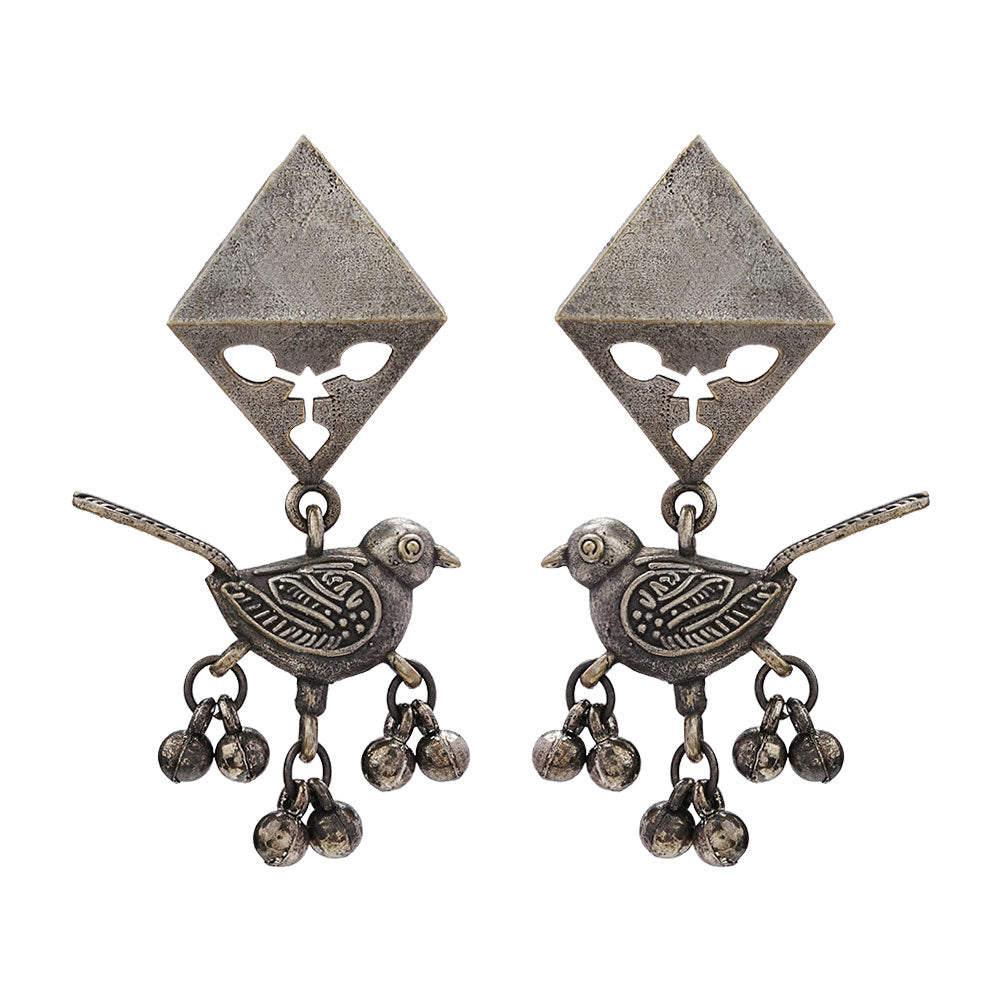 Maina- Silver Brass ghunghroo dangler earrings