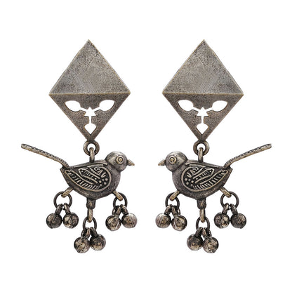 Maina- Silver Brass ghunghroo dangler earrings