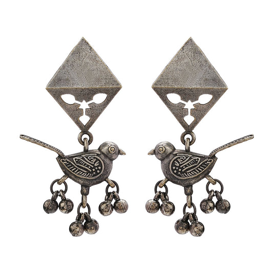 Maina- Silver Brass ghunghroo dangler earrings