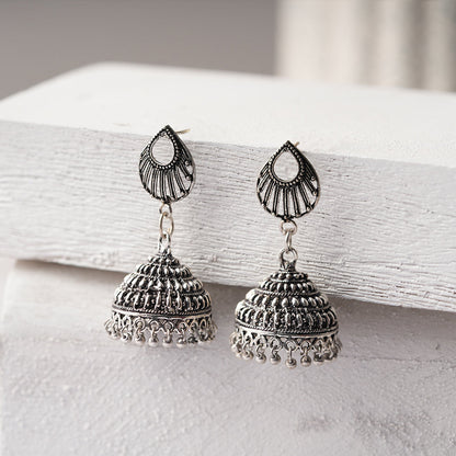 Noorani – Silver Brass Oxidised Jhumka Earrings