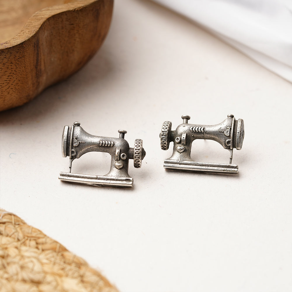 Darji- Silver Brass oxidised stud earrings