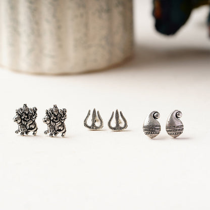 Triveni- Combo of Silver Brass Oxidised stud Earrings