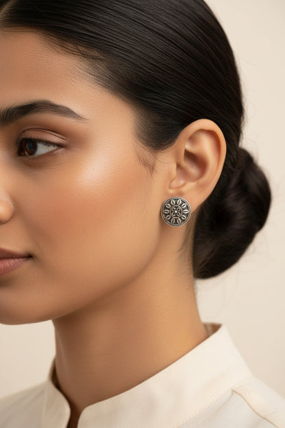 Teen Tara- Combo of Silver Brass Oxidied stud Earrings