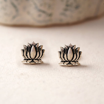 Trayi- Combo of Silver Brass Oxidised stud Earrings