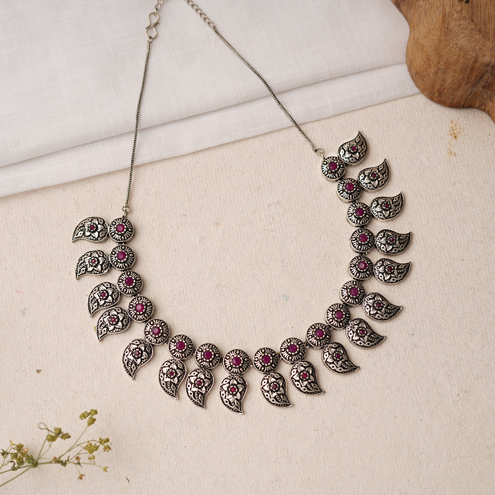 Parampara- Oxidised Neckpiece Set (Red)