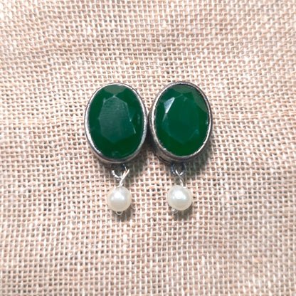 Boond- Silver Brass Stone-Studded stud earrings(Green)