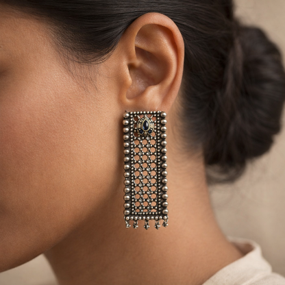 Vijaya- Silver Oxidised stud earrings