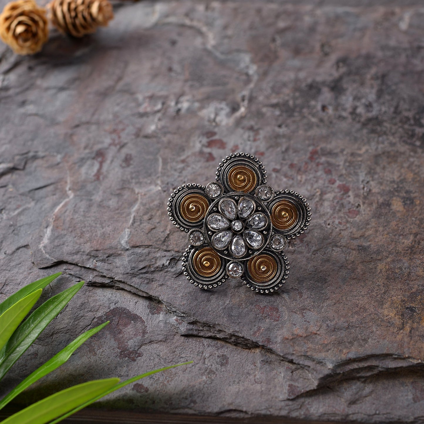 Kumudini-Silver oxidised ring