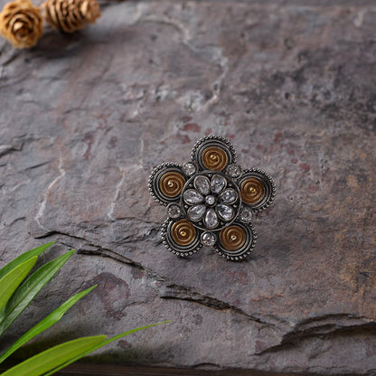 Kumudini-Silver oxidised ring