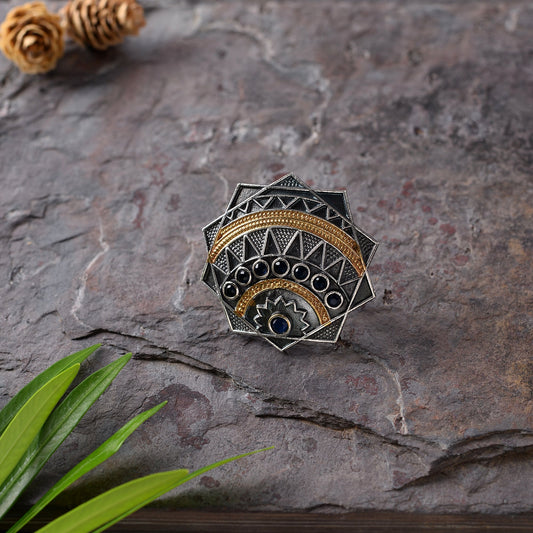 Pravya- Silver oxidised ring