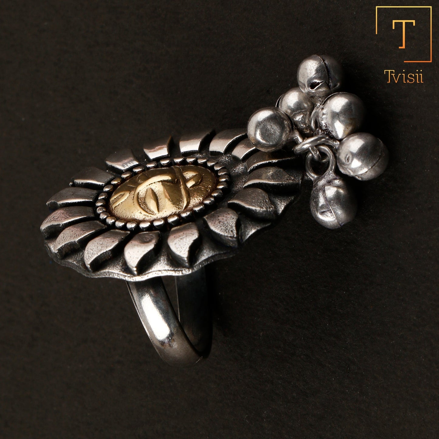 Aditya- Silver oxidised ring