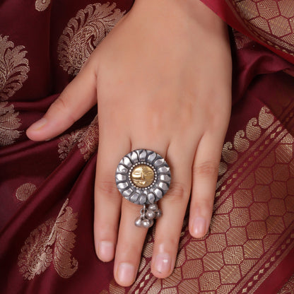Aditya- Silver oxidised ring
