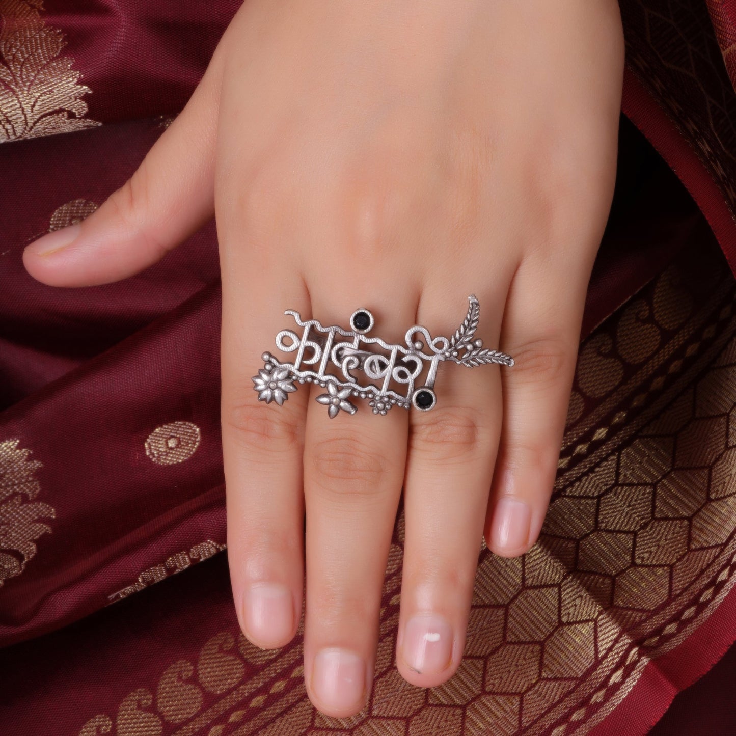 kadambari- Silver oxidised ring