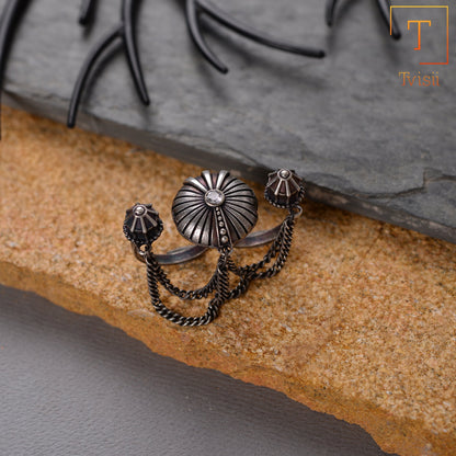 Mrigaa- Silver oxidised ring