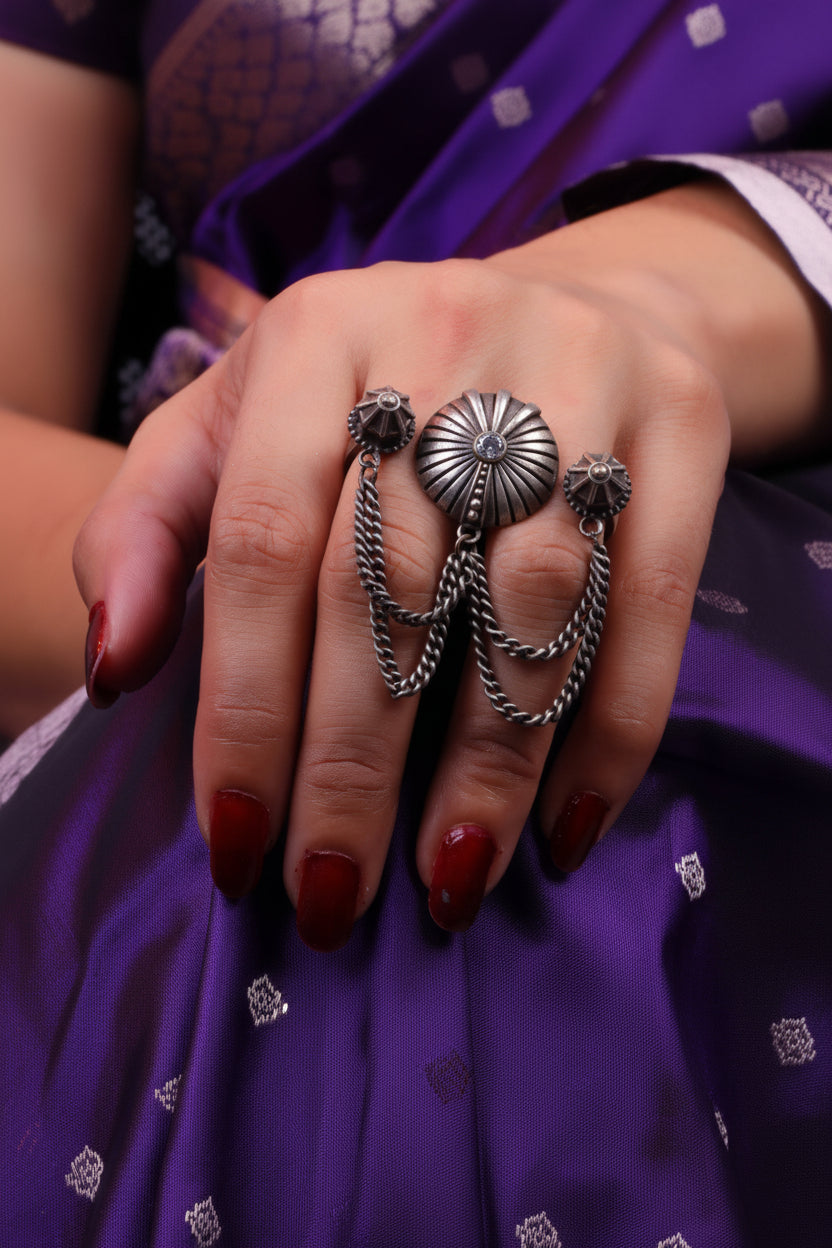 Mrigaa- Silver oxidised ring