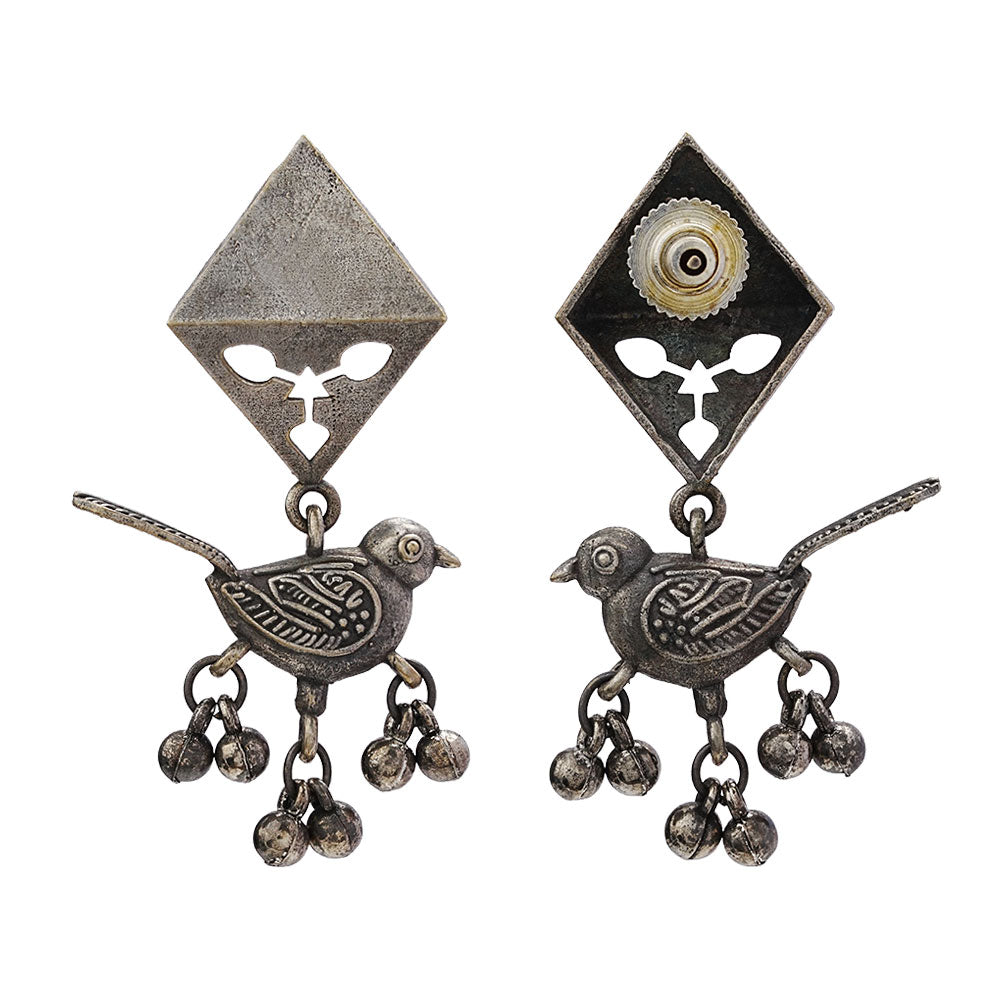 Maina- Silver Brass ghunghroo dangler earrings