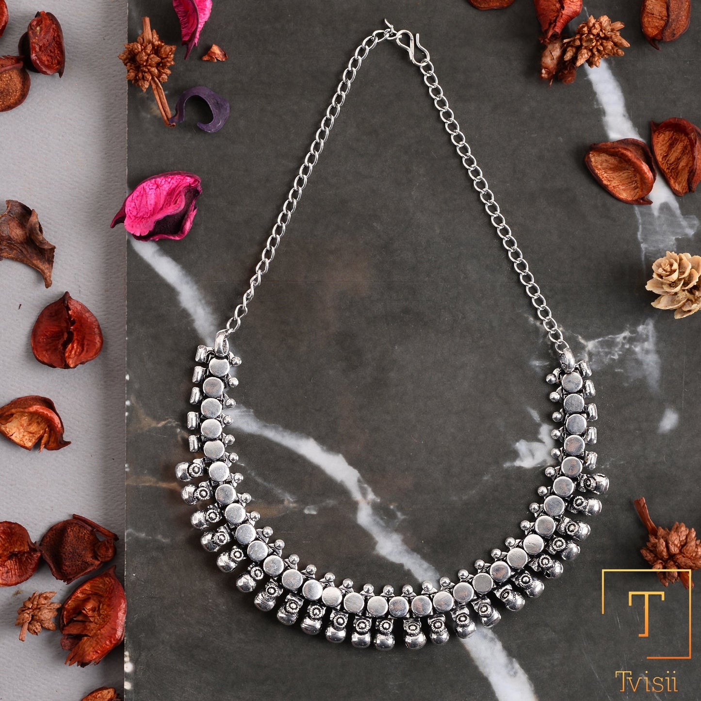 Mrinala-Brass Oxidised Necklace