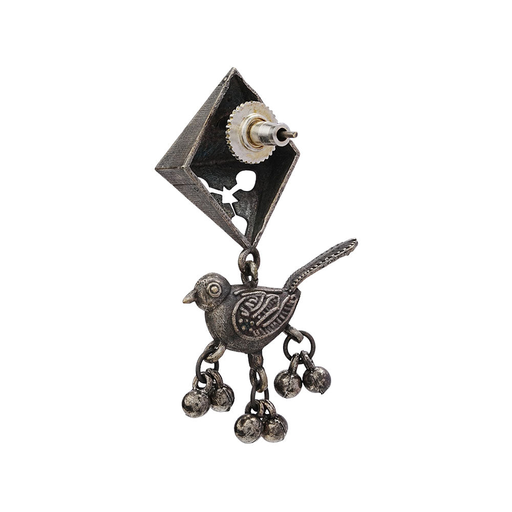 Maina- Silver Brass ghunghroo dangler earrings