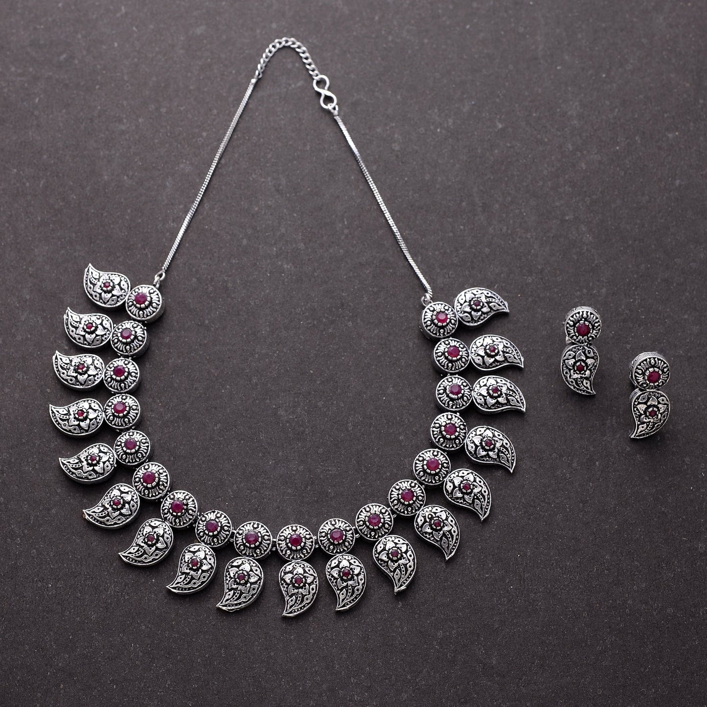 Parampara- Oxidised Neckpiece Set (Red)