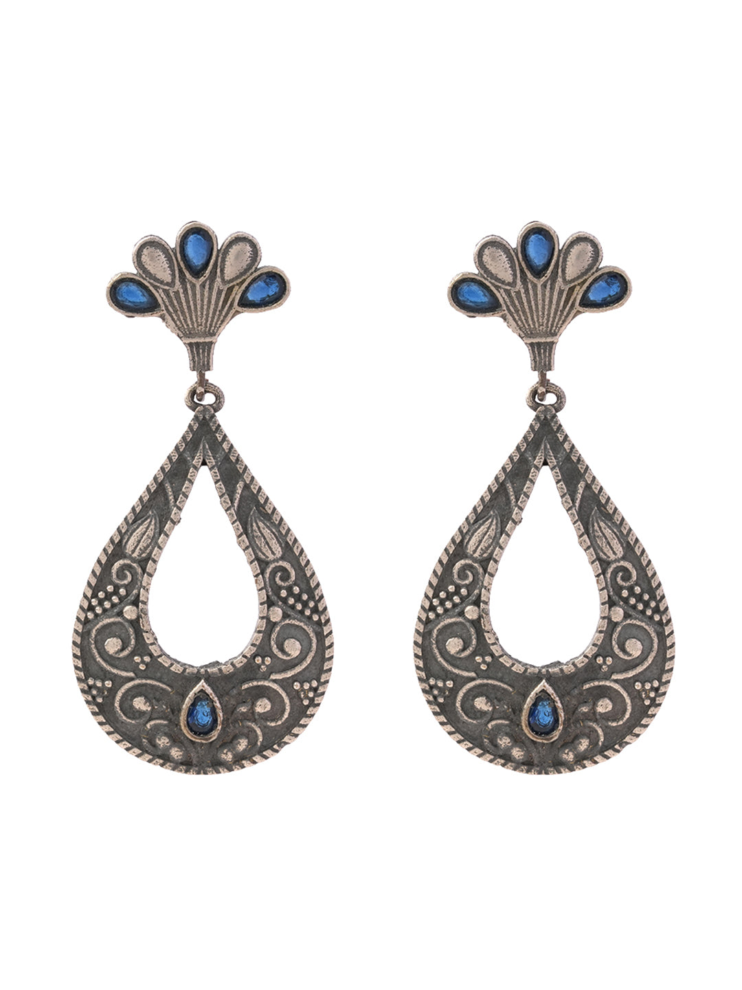 Neeranjali- Silver Brass Oxidised dangler earrings