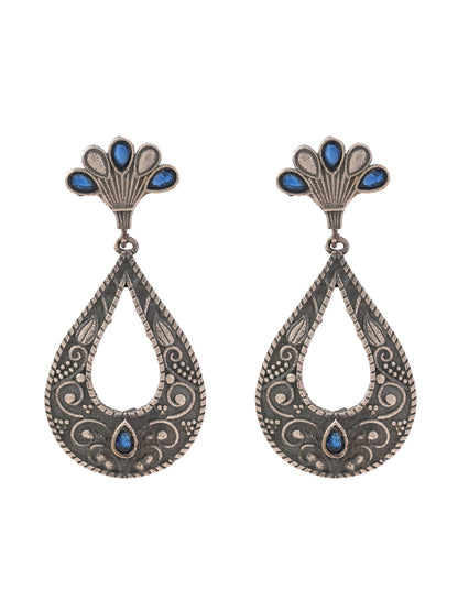 Neeranjali- Silver Brass Oxidised dangler earrings