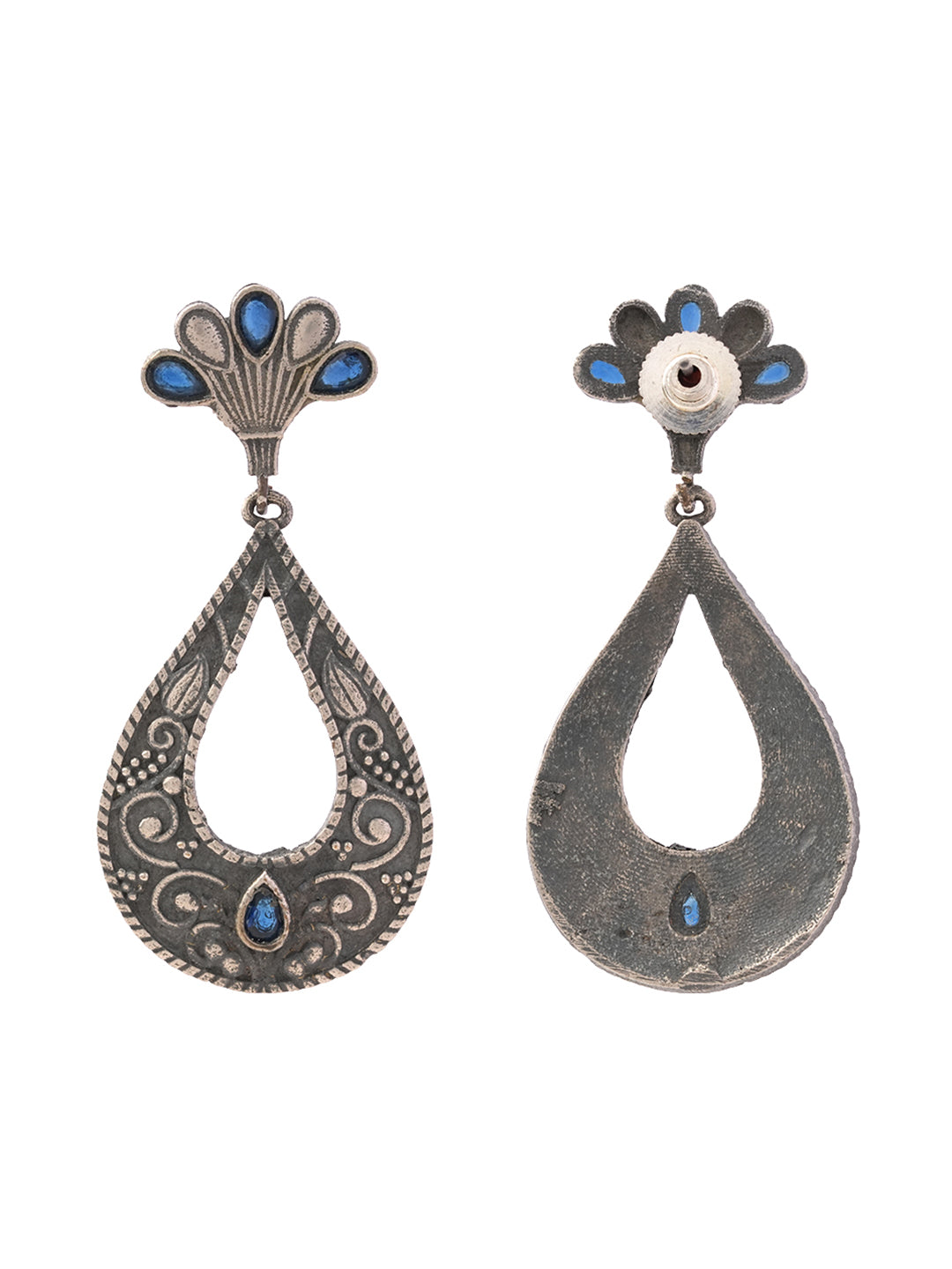 Neeranjali- Silver Brass Oxidised dangler earrings