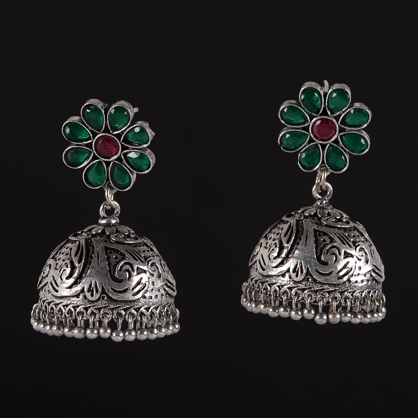 Ratnaja- Silver Brass Stone-Studded Jhumka Earrings