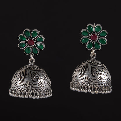 Ratnaja- Silver Brass Stone-Studded Jhumka Earrings