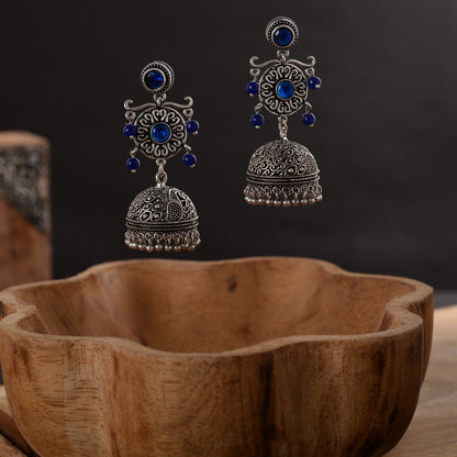 Mallika- Silver Toned Brass Jhumka Earrings
