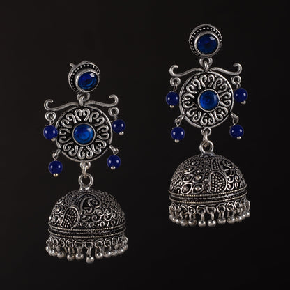 Mallika- Silver Toned Brass Jhumka Earrings