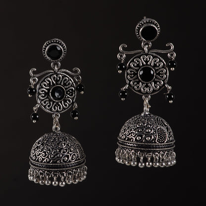 Mallika- Silver Toned Brass Jhumka Earrings