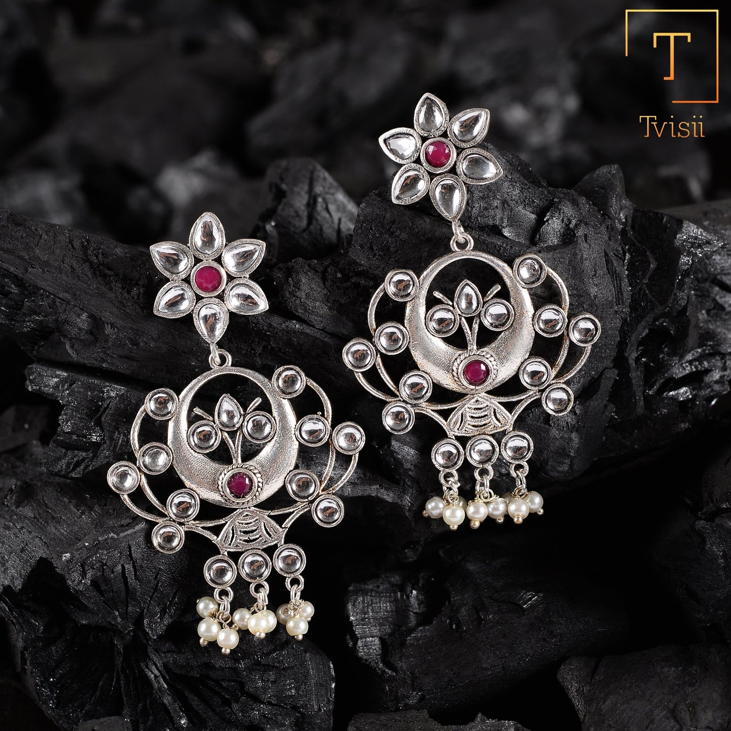 Dhaval- Silver Brass Oxidised dangler earrings(Multicolored)