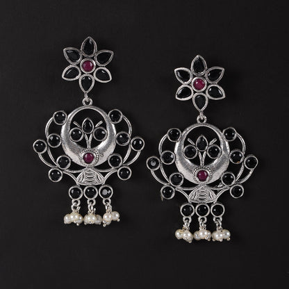 Dhaval- Silver Brass Oxidised dangler earrings(Multicolored RedBlack)