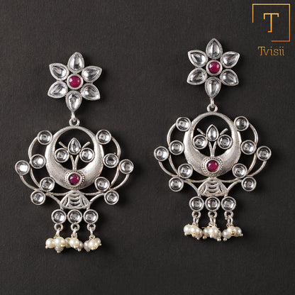 Dhaval- Silver Brass Oxidised dangler earrings(Multicolored)