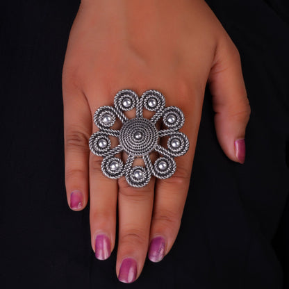 Tarangini- Silver oxidised ring