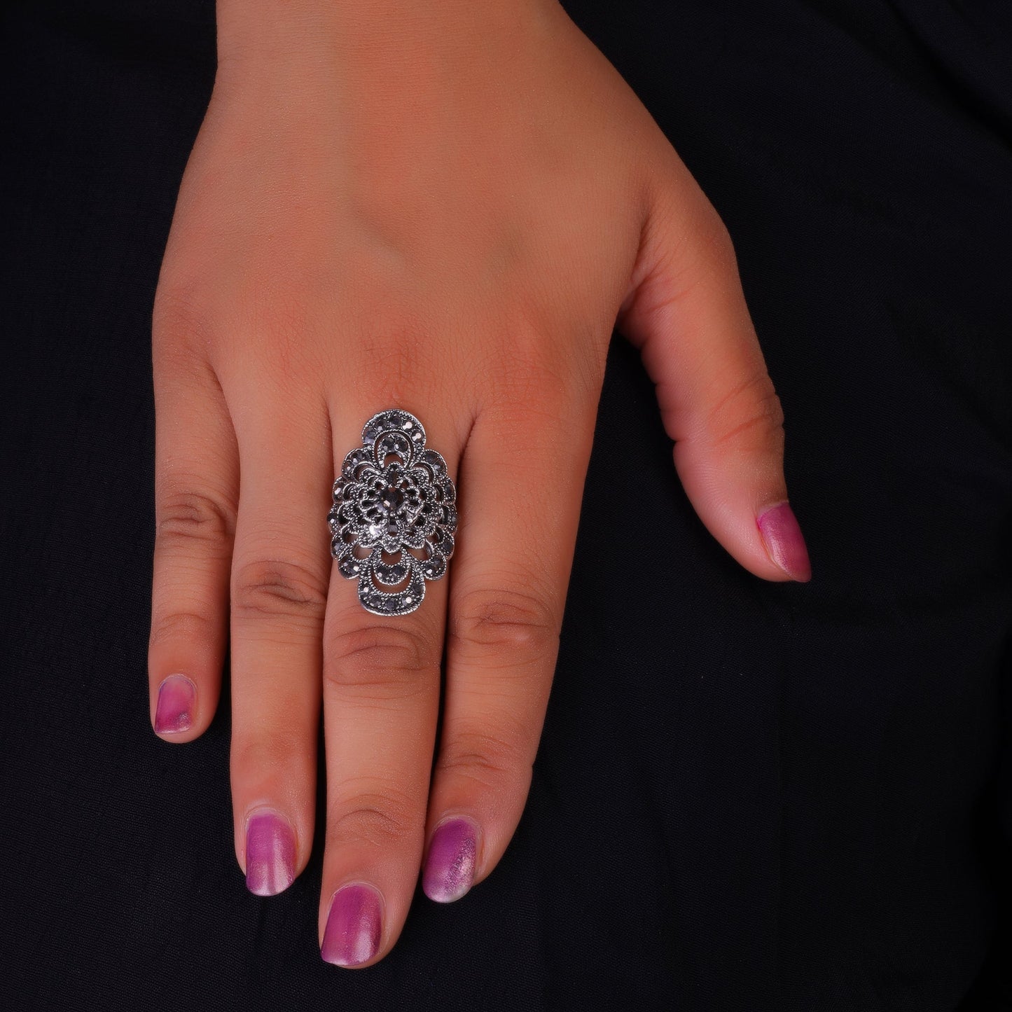 Prithvi- Silver oxidised ring