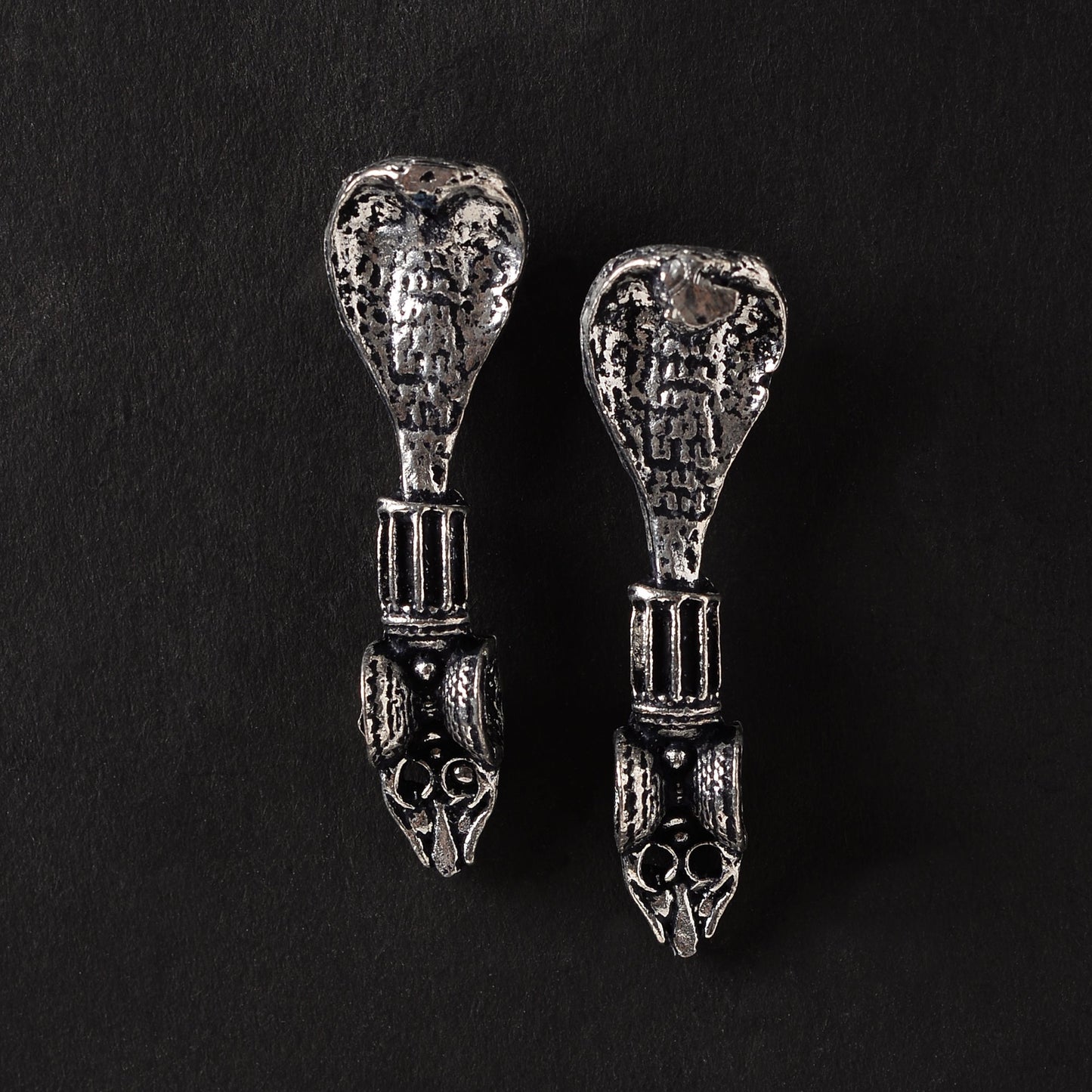 Sarpa- Silver Brass oxidised stud earrings