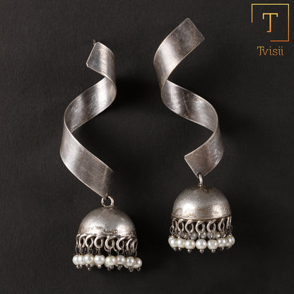 Meghika- Silver Toned Brass Jhumka Earrings