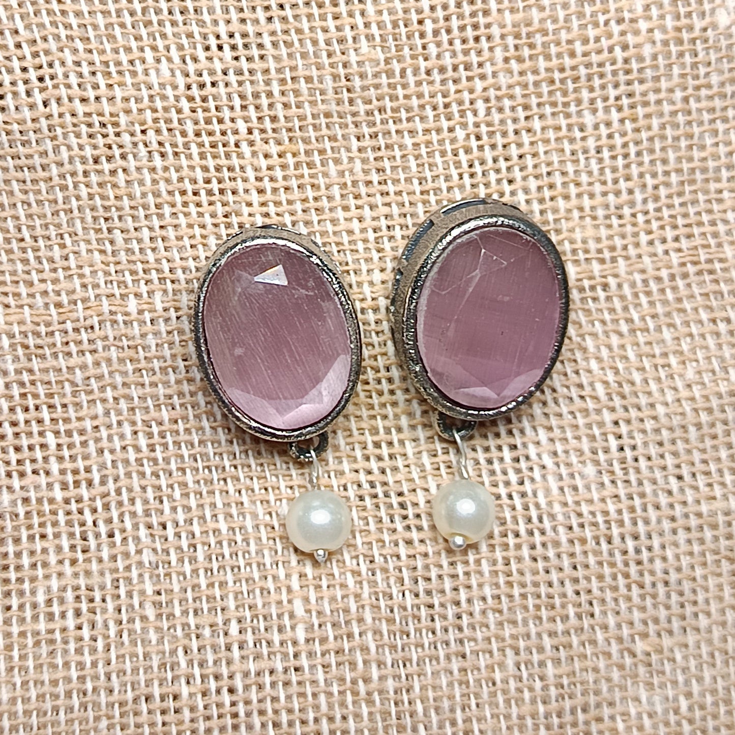 Boond- Silver Brass Stone-Studded stud earrings(Baby Pink)