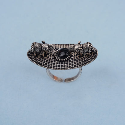 Gajendra- Silver oxidised ring(Black)