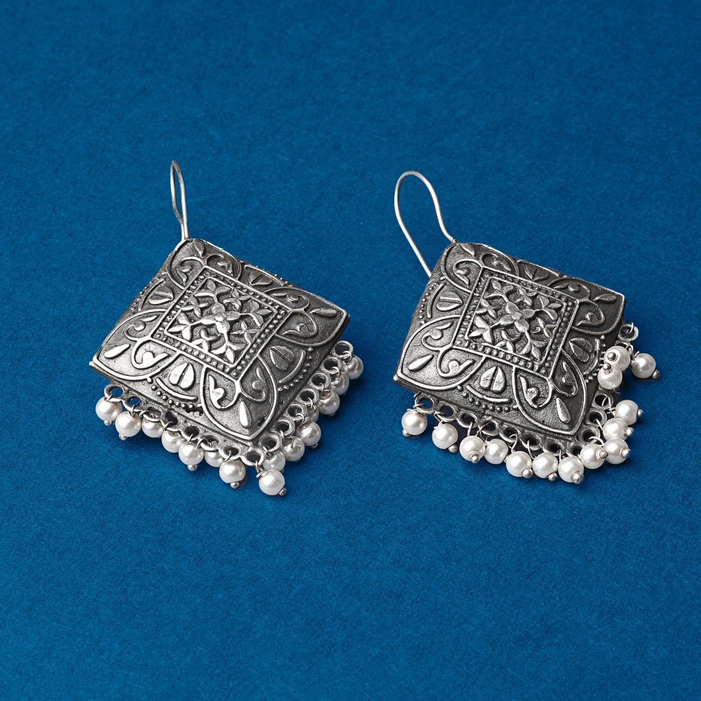 Vajra- Silver Brass Pearl dangler earrings