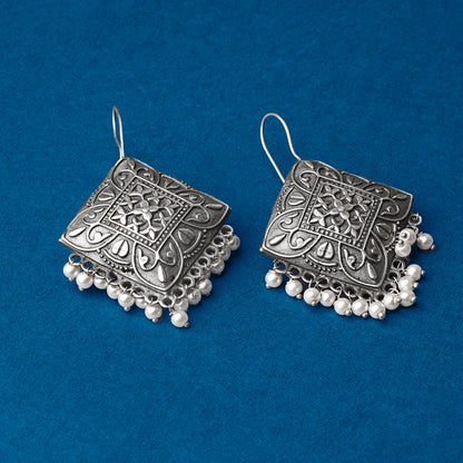 Vajra- Silver Brass Pearl dangler earrings