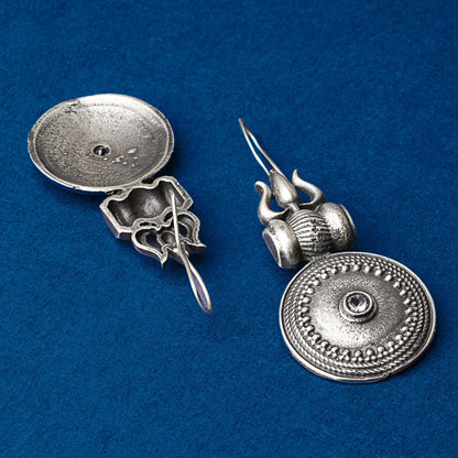 Trishool- Silver Brass Oxidised dangler earrings(White)