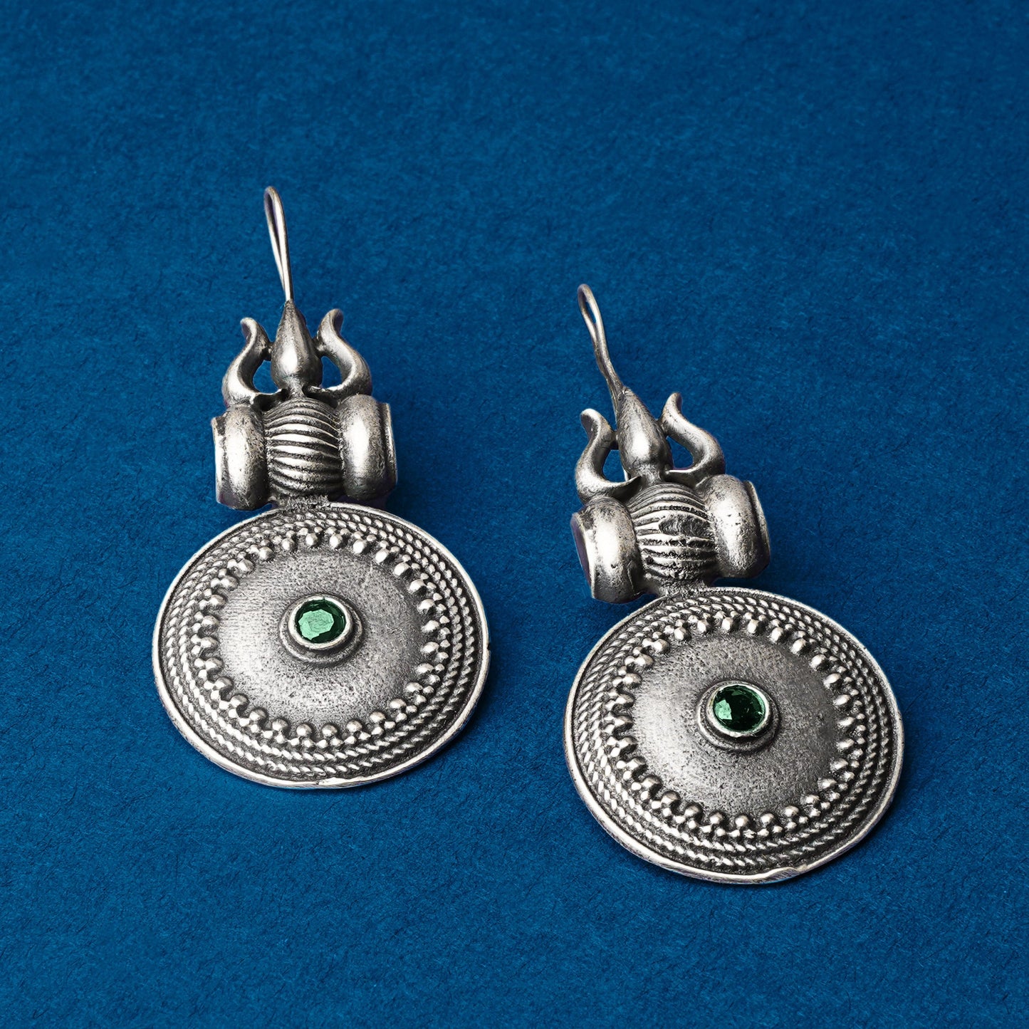 Trishool- Silver Brass Oxidised dangler earrings(Black)