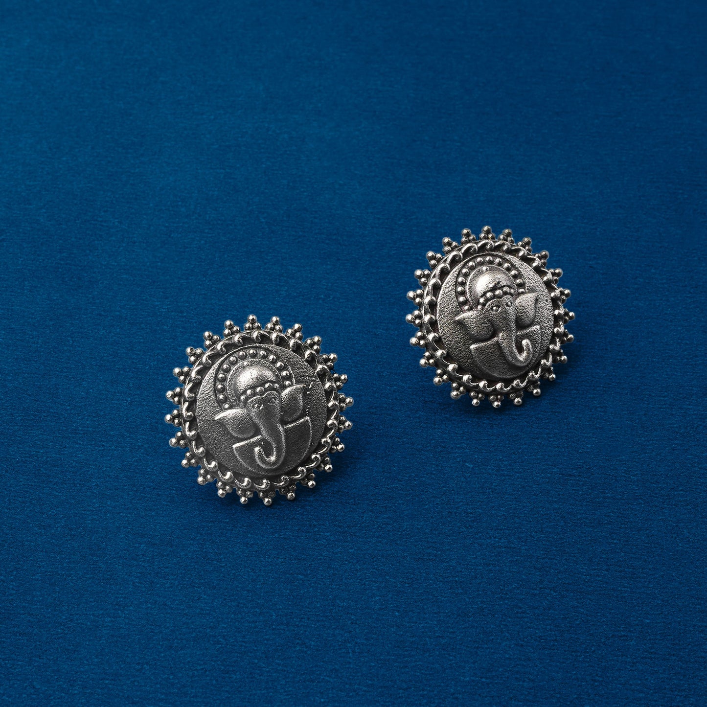 Gajanana- Silver Brass Oxidised stud Earrings