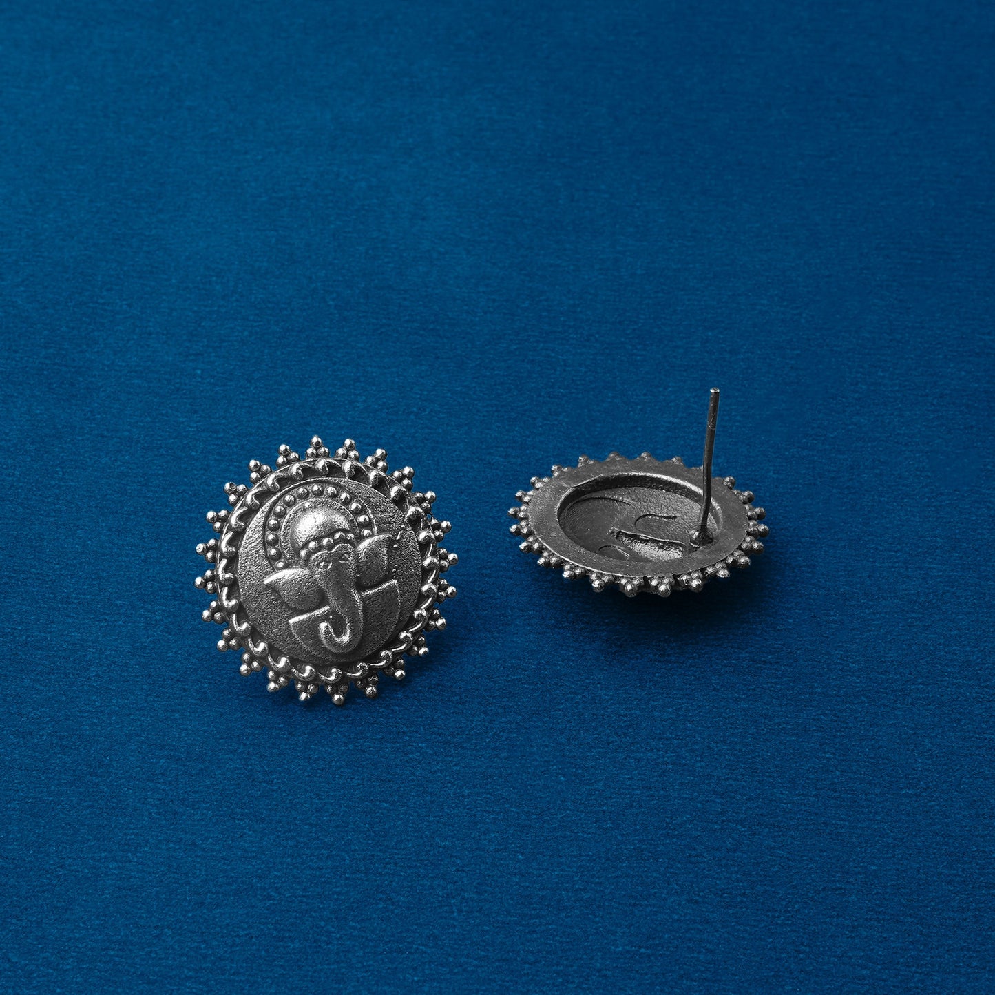 Gajanana- Silver Brass Oxidised stud Earrings
