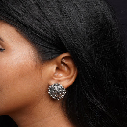 Gajanana- Silver Brass Oxidised stud Earrings