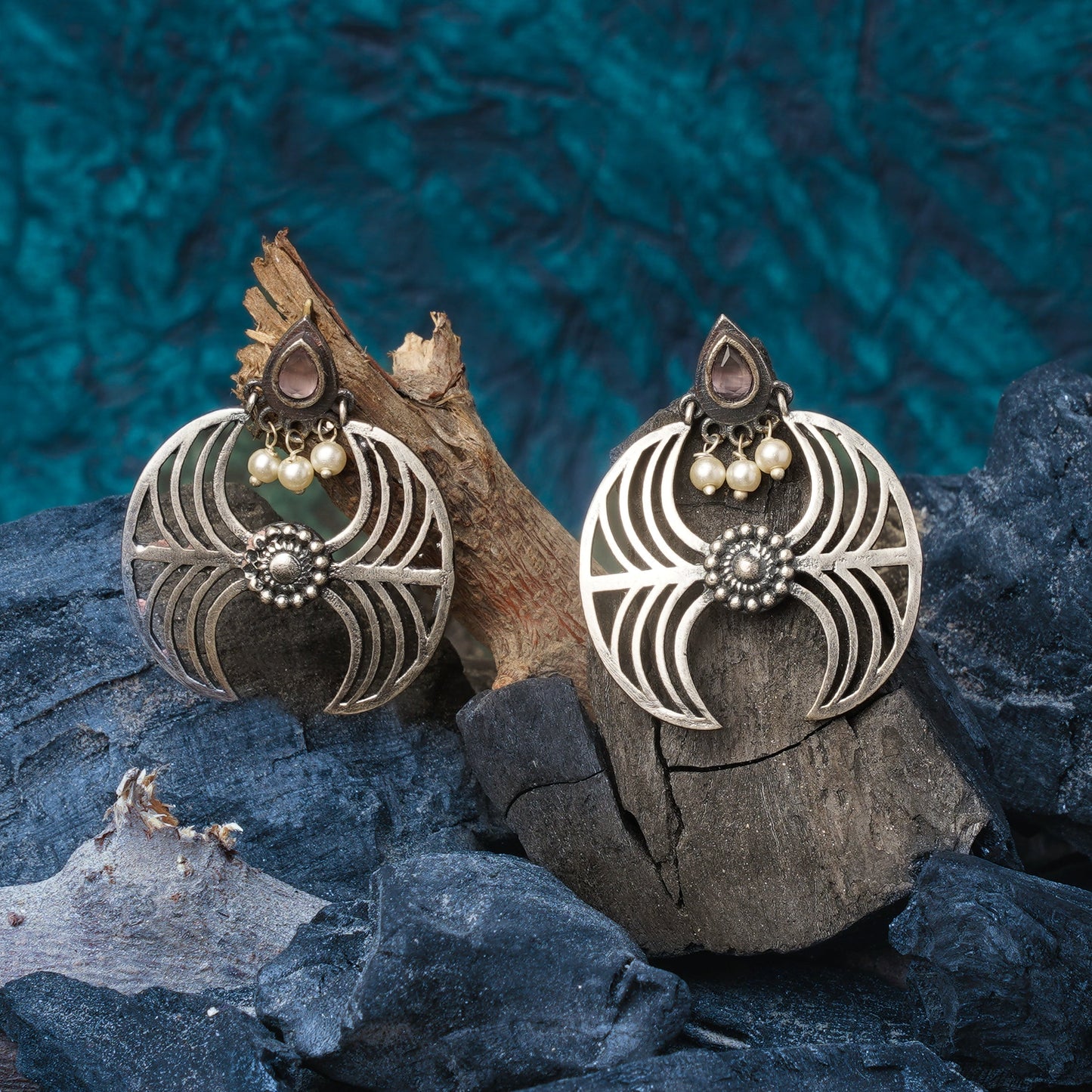 Rekha- Silver Brass Oxidised stud earrings